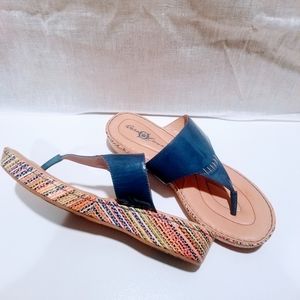 BORN CROWN BLUE PATENT LEATHER  WEDGE THONG SANDAL